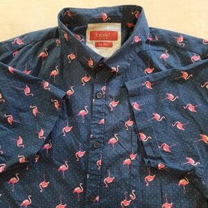 Bruno Milano Stretch Short Sleeve Flamingo Print Men's Button Up Shirt Size XL